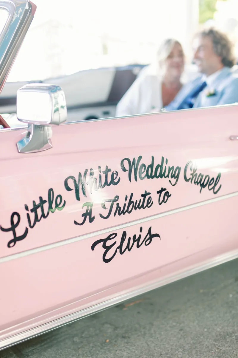 The painted door of a Las Vegas chapel pink Cadillac, a tribute to Elvis